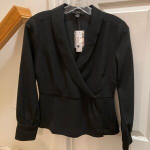 NWT J. Crew Elegant Black Faux Wrap Peplum Blouse - size 4P